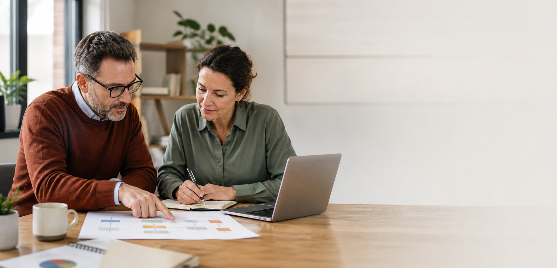 Two leaders reviewing a workflow